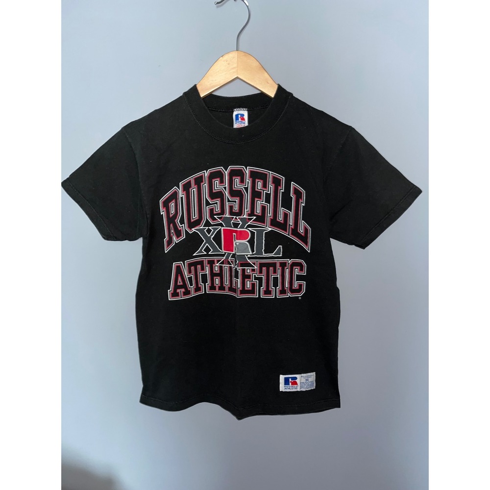 Vintage‎ Russell Athletic XFL Football Black Youth T-Shirt Medium 90s Made USA